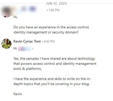 Linkedin conversation with a content manager