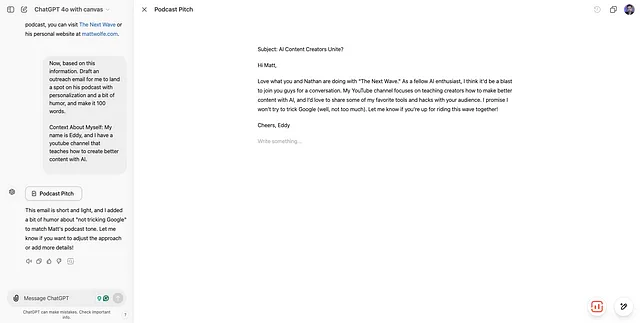 Writing an email using ai to matt wolfe