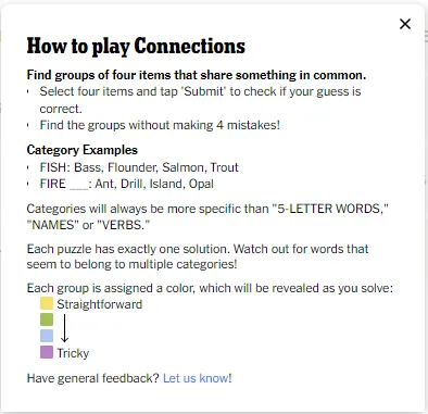 Directions for how to play Connections, from the New York Times.