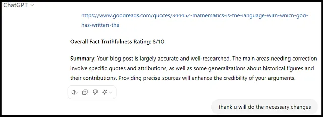 Screenshot of the Fact-Checker Prompt Output on ChatGPT